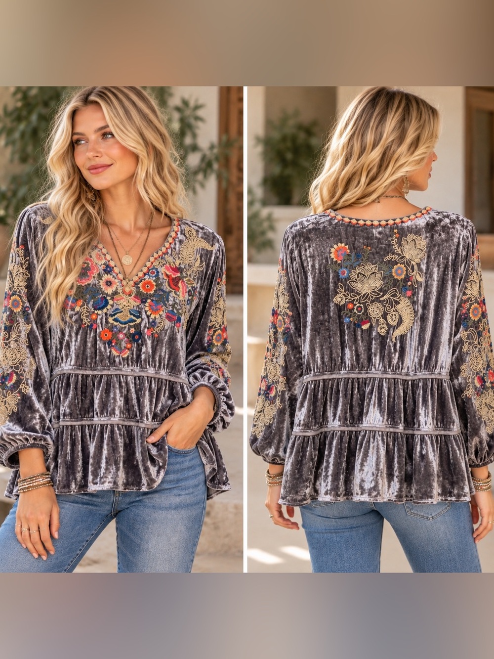 John Mark Embroideted Velvet Top Size Small